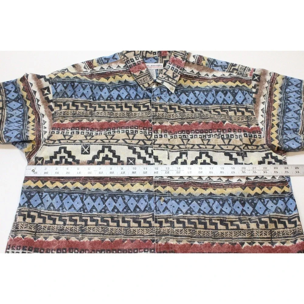 Vintage 90s Marc Daniels Tribal Aztec Print‎ Shirt Men's Size L  Short sleeves